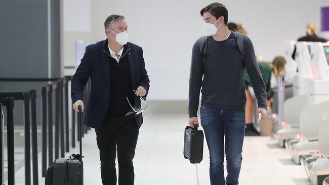 Collingwood President Eddie McGuire and his son. Picture: Alex Coppel.