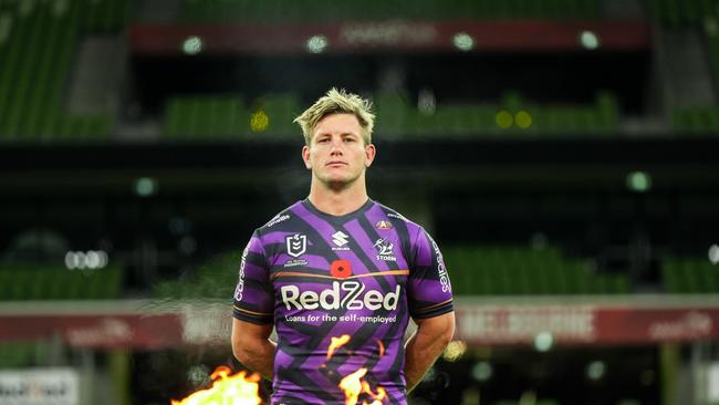 Storm star Harry Grant is preparing to skipper Melbourne on Anzac day for the first time. Picture: Coby Schifcofske (Melbourne Storm)