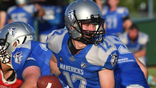 Townsville Cyclones against the Mackay Mavericks at the Townsville Sports Reserve. Mavericks quaterback Matt Camilliri. Picture: Evan Morgan