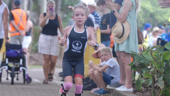 Hallee McCoombes last year in a MC race at the Queensland School Sport State Aquathlon Championship in Hervey Bay on February 4.