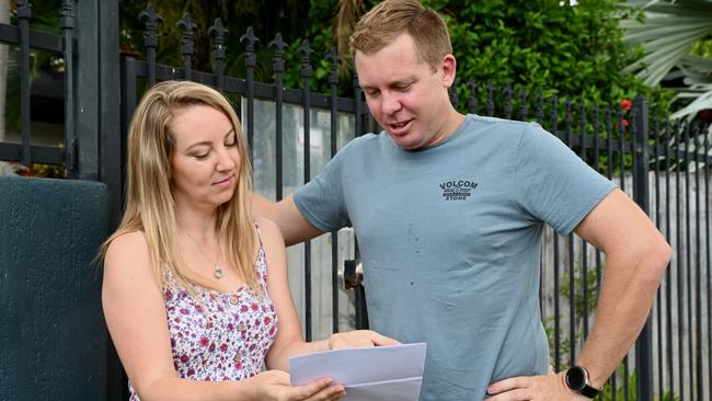 Claire Gawler and Aaron Thomas were furious that their investment property was among those slated for a targeted rate rise from Cairns Council. Picture: Isaac McCarthy