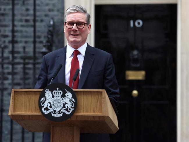 Britain's new Prime Minister Keir Starmer addresses the nation after his general election victory, outside 10 Downing Street in London. Picture: AFP