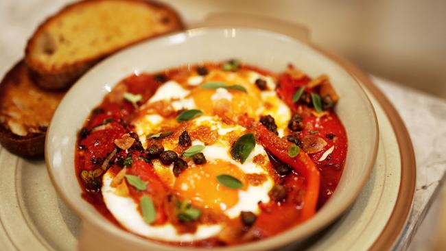 Via Porta’s eggs in Arrabbiata sauce with nduja and sweet peppers and toast is a popular dish.