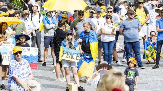 Sunday’s rally in Brisbane’s CBD. Picture: Richard Walker