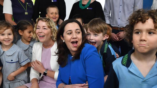 Annastacia Palaszczuk meets a class at Bardon State School yesterday. Picture: AAP