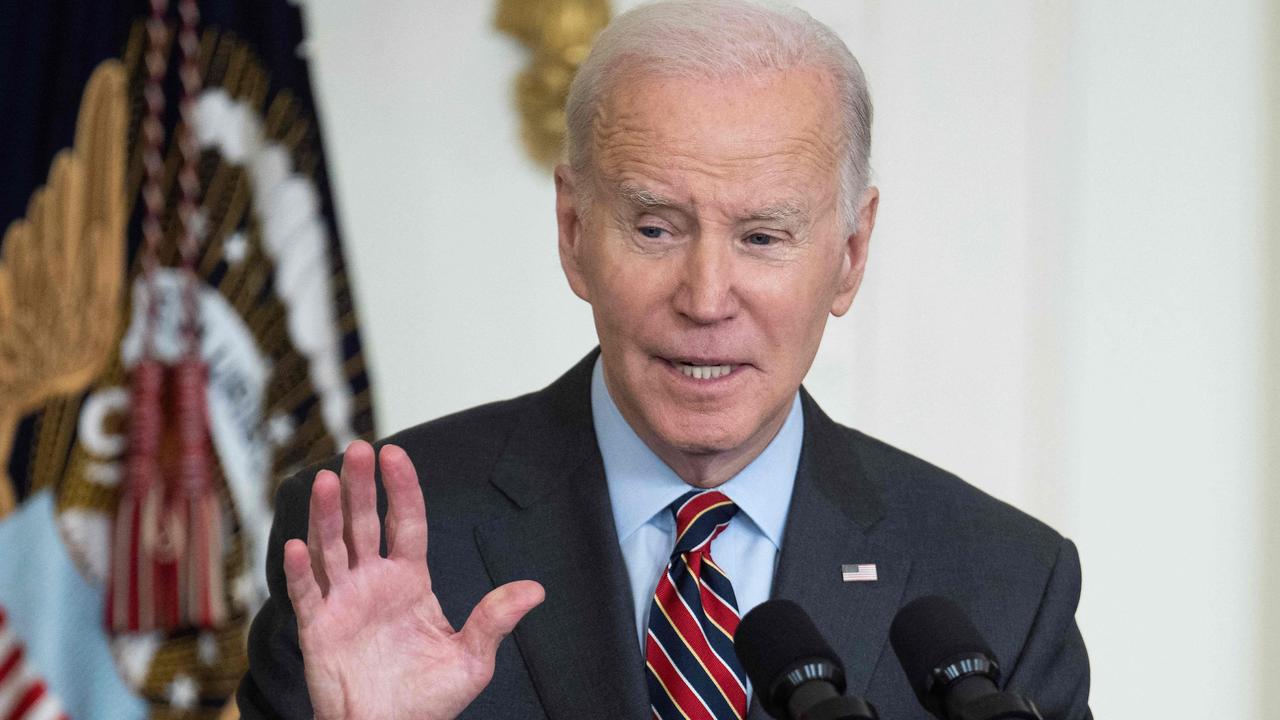 US President Joe Biden make an awkward joke before speaking about the shooting. Picture: Jim Watson/AFP