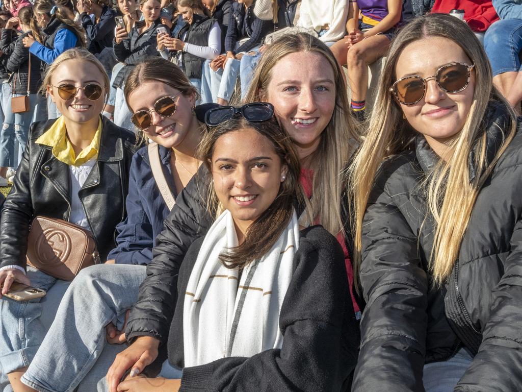 (from left) Chloe Hatton, Hayley Baker, Olivia Baker, Erika Freebairn and Sophie Fawckner. The O'Callaghan Cup played at Downlands College. Saturday, August 6, 2022. Picture: Nev Madsen.