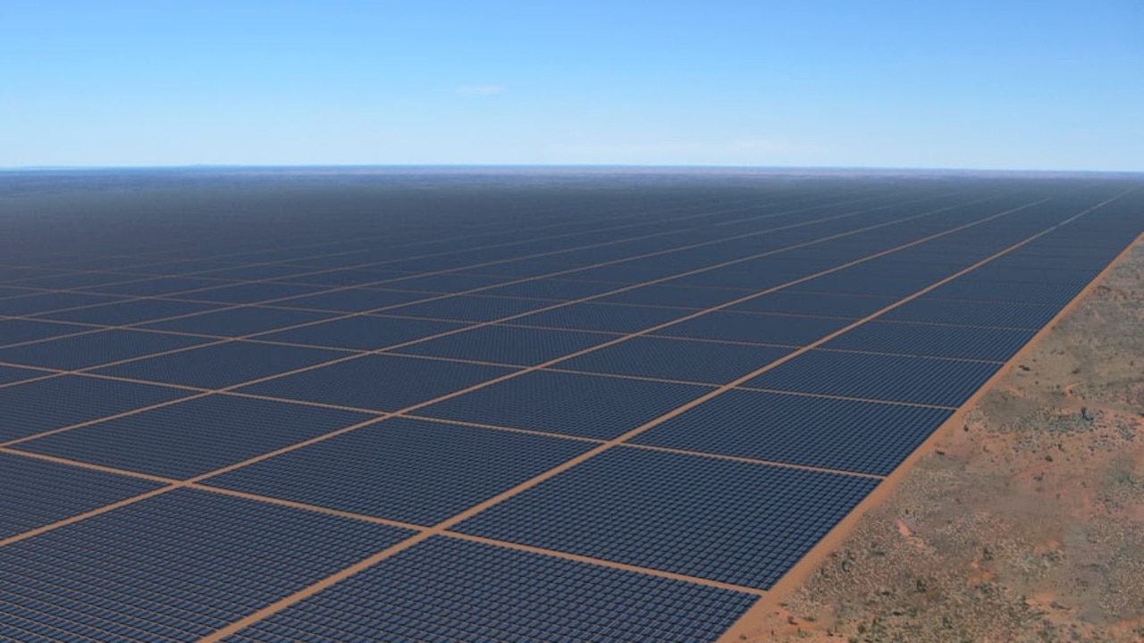 A rendering of how Sun Cable says the world’s largest solar farm could look if built in the Northern Territory. Picture: Supplied/ Sun Cable