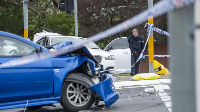 The Engadine crime scene where six people were injured after a car crash on Sunday. Picture: Jeremy Piper