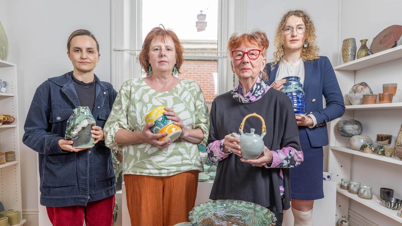 Tarsha Dickenson, Alison Arnold Jan Twyerould and Jade Cheshire at Adelaide Potters' Club in Unley SA. Picture: Ben Clark