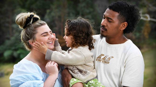 Toddler Winner: Suni Latu, 3, with proud parents Drew and Sunia Taufaeteau. Picture: Patrick Woods.