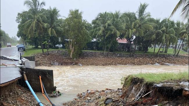 The road near the boat ramp at Hinchinbrook Harbour has crumbled in the North Queensland flooding. Photo from Matt Price via Facebook