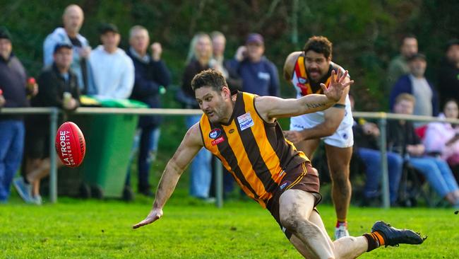 Brendan Fevola in action for Heidelberg West. Picture: NewsWire / Luis Enrique Ascui