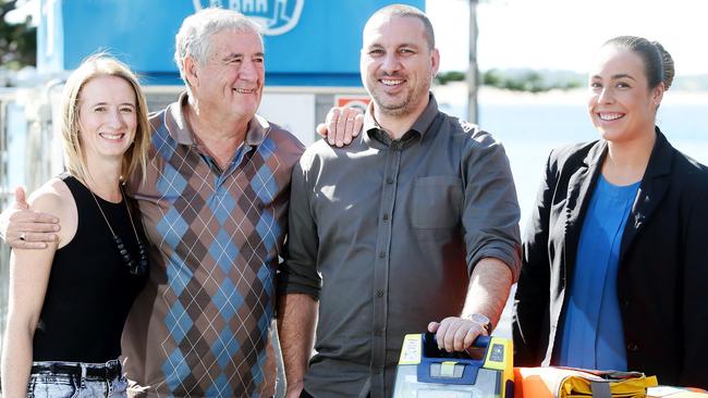 Tony Collins, (second from left), with his daughter Kelly Drover, Chris Beath, Florida Beach Bar manager and Diandra Jones, duty manager, at Crowne Plaza, Terrigal. Picture:Peter Clark