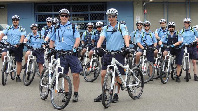 NSW police bike squad members leave Castle Hill Police Station