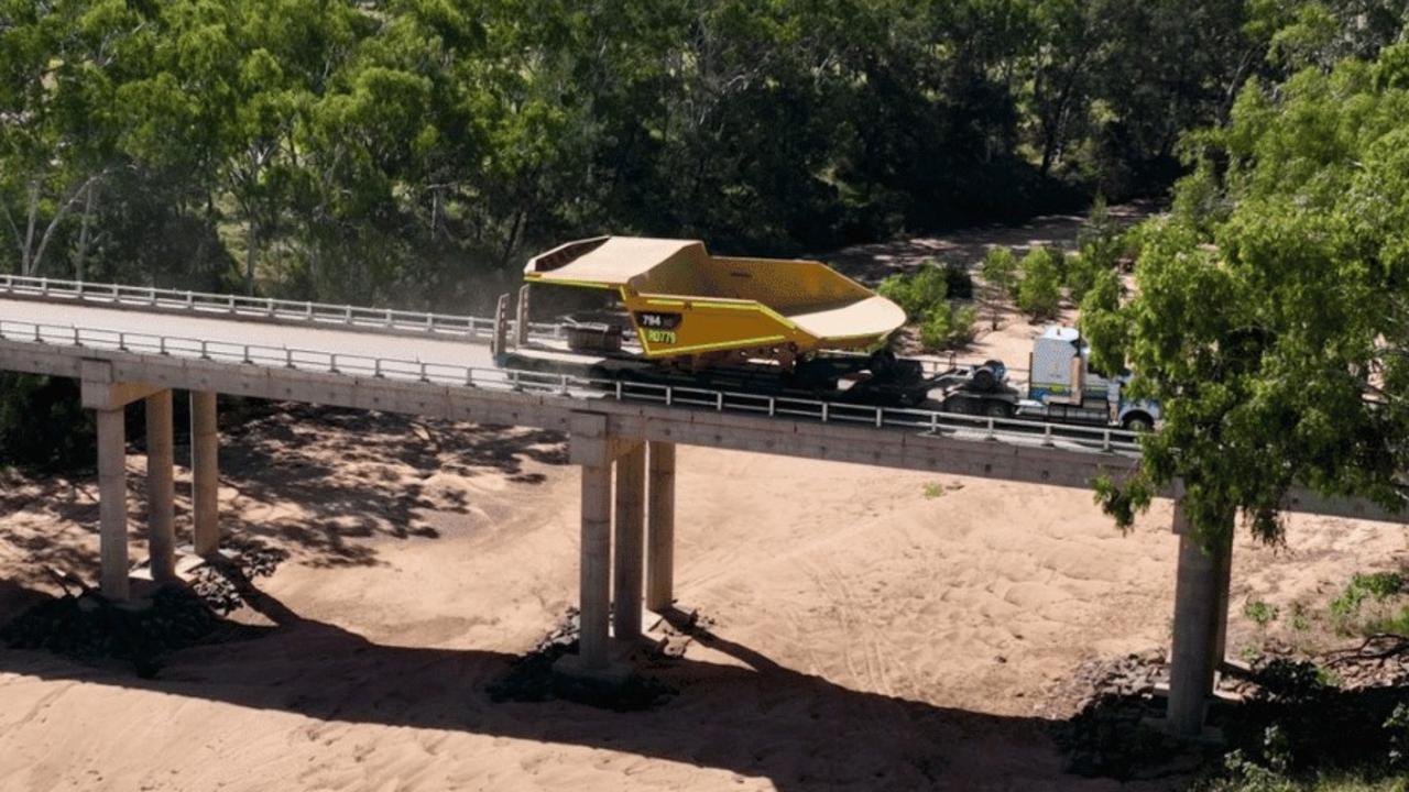 Delivery of the first truck tray for the fully autonomous Cat 794 fleet to the Pembroke Olive Downs mine in May 2023. Picture: Contributed