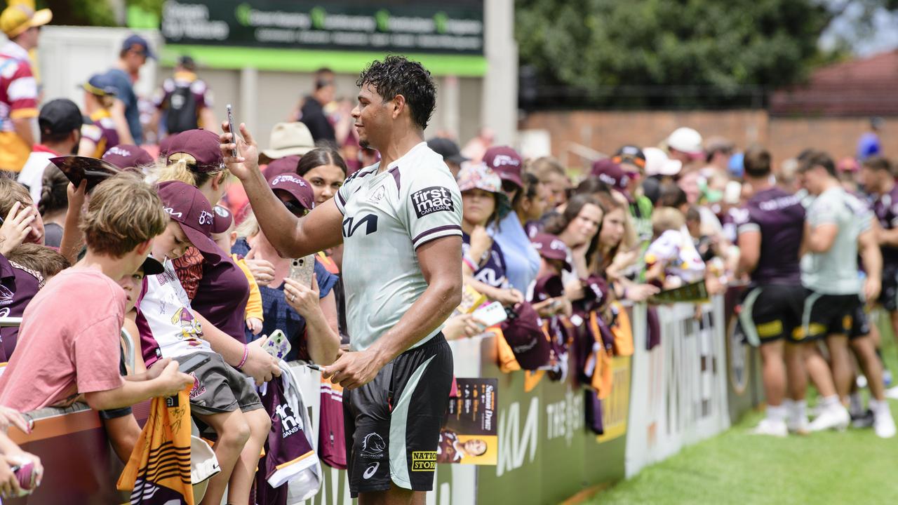 Selwyn Cobbo meets fans at the Brisbane Broncos Captain's Run and Toowoomba Fan Day at Toowoomba Sports Ground, Saturday, February 15, 2025. Picture: Kevin Farmer