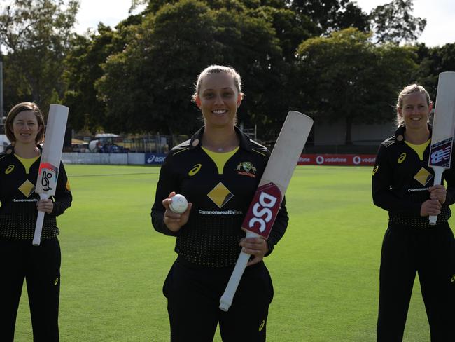 Gardner (front), Meg Lanning (right) and Rachael Haynes. Picture: Cricket Australia