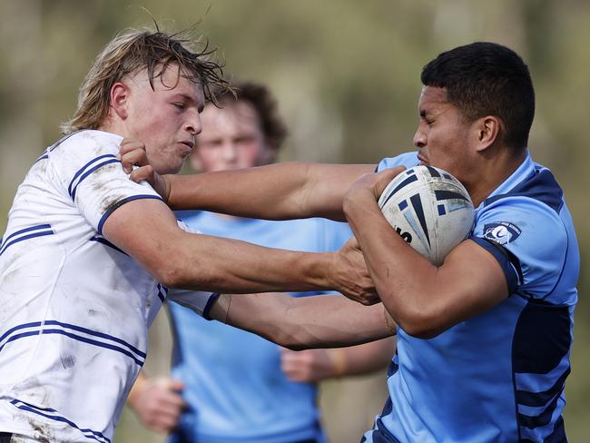 Lajuan Vito hitting the ball up during the NSW U18 Combined High Schools v Combined Catholic Colleges, State Rugby League Tri-Series held at St Mary's Leagues Stadium. Picture: Jonathan Ng