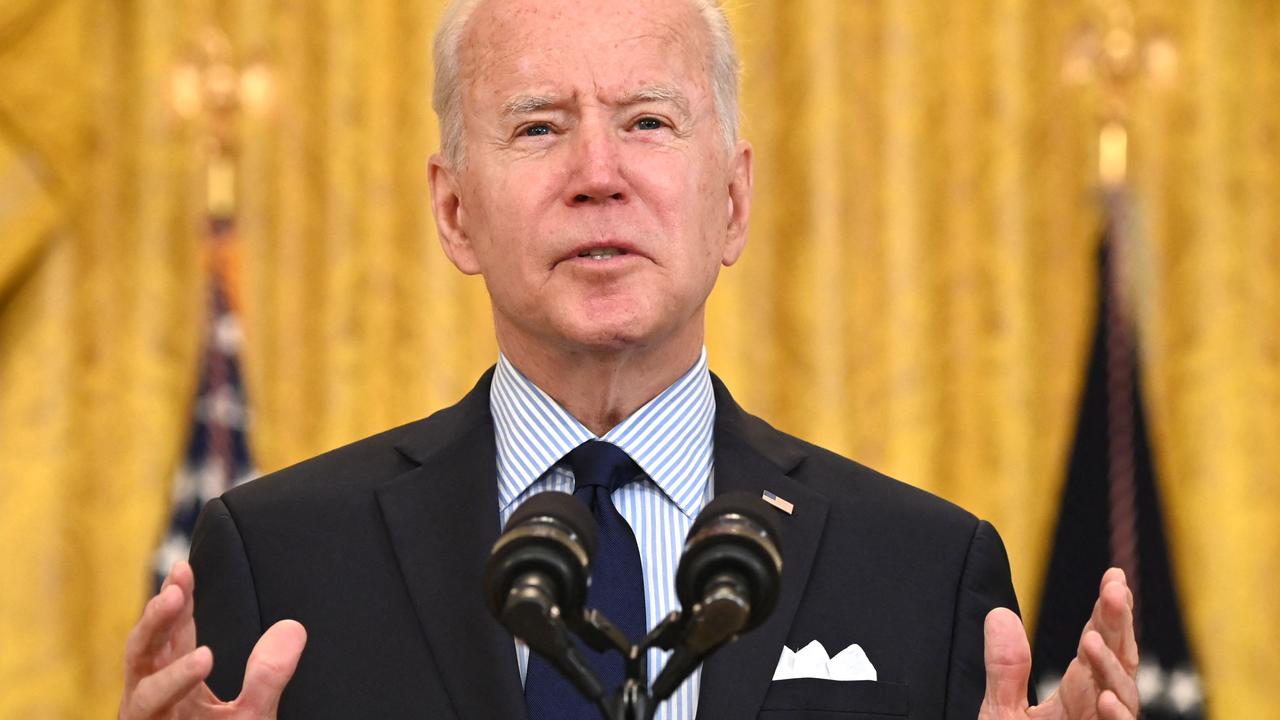 Joe Biden speaking about the April jobs report. Picture: Saul Loeb/AFP