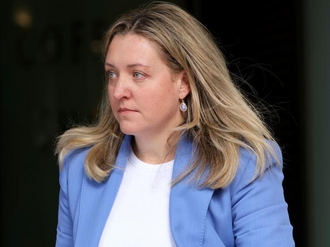 JULY 19, 2024: Sophie Holt pictured leaving Downing centre local court where Sophie Holt is defending allegations of kneeing a police officer at Vivid in 2023.Picture: Damian Shaw