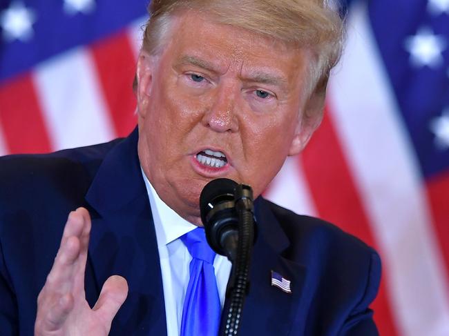 US President Donald Trump speaks during election night in the East Room of the White House in Washington, DC, early on November 4, 2020. (Photo by MANDEL NGAN / AFP)