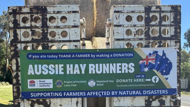 27 trucks left West Wyalong bound for Walgett to deliver 864 bales of premium hay. Photo: Tijana Birdjan