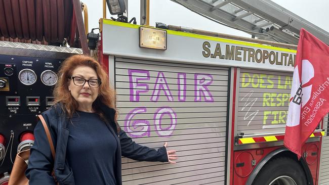 UFUSA secretary Max Adlam during the firefighters protest at the ALP conference. Picture: Lauren Thomas-Nehmy