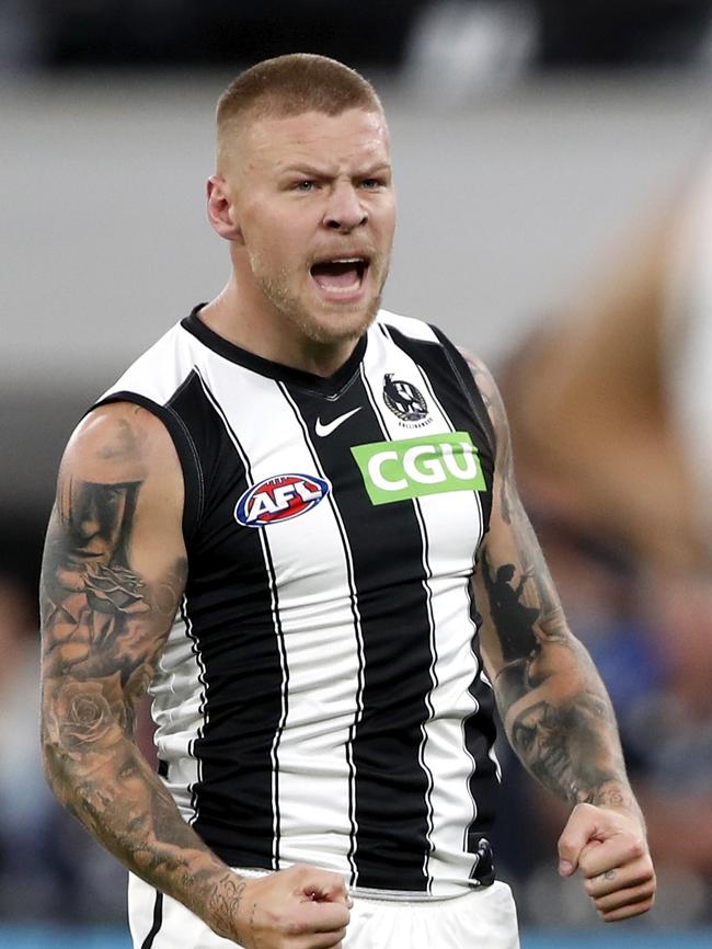 Collingwood’s classic black and white jersey. (Photo by Dylan Burns/AFL Photos via Getty Images)