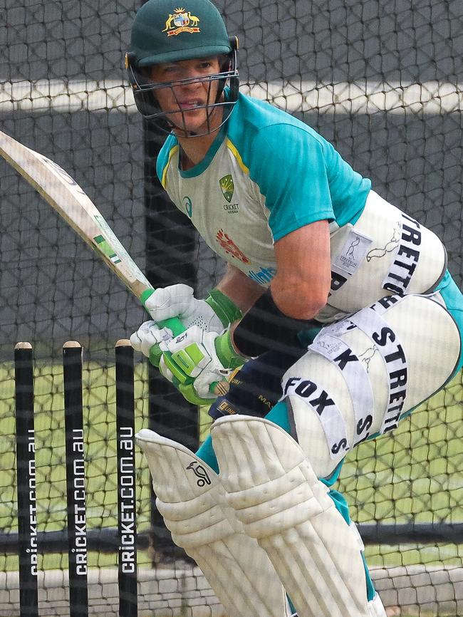 Tim Paine bats at the Adelaide Oval before Thursday’s first Test.