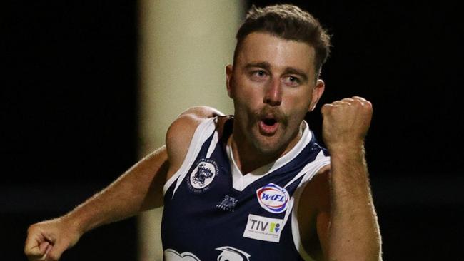 Brenton Payne celebrates one of his three goals for Hoppers Crossing. Picture: Local Legends Photography