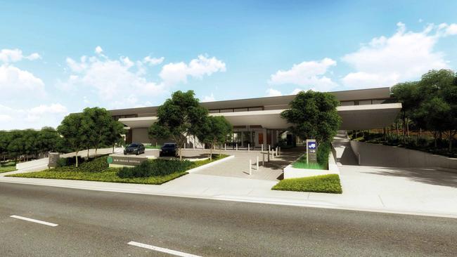 An artist's impression of the entrance to Wyvern Private Hospital being built at Terrey Hills that is expected to open in mid-2024. Picture: Supplied