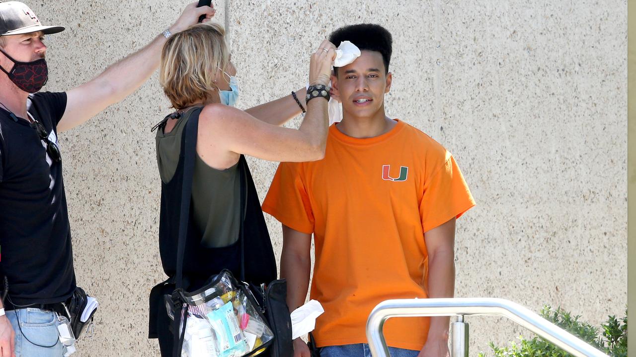 Actor Dominic Goodman filmed Young Rock at the Queensland Art Gallery, South Bank. Picture: Steve Pohlner