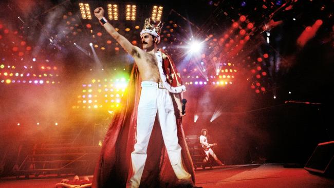 “The only friend I’ve got is Mary, and I don’t want anybody else.” Freddie Mercury performs at Wembley Stadium. 1986. Picture: Denis Regan