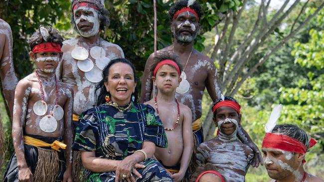 Australian Indigenous Affairs Minister Linda Burney with Yidinji Dance Group members at the Yarrabah Music &amp; Cultural Festival Saturday 7th October 2023. Photo by Brian Cassey