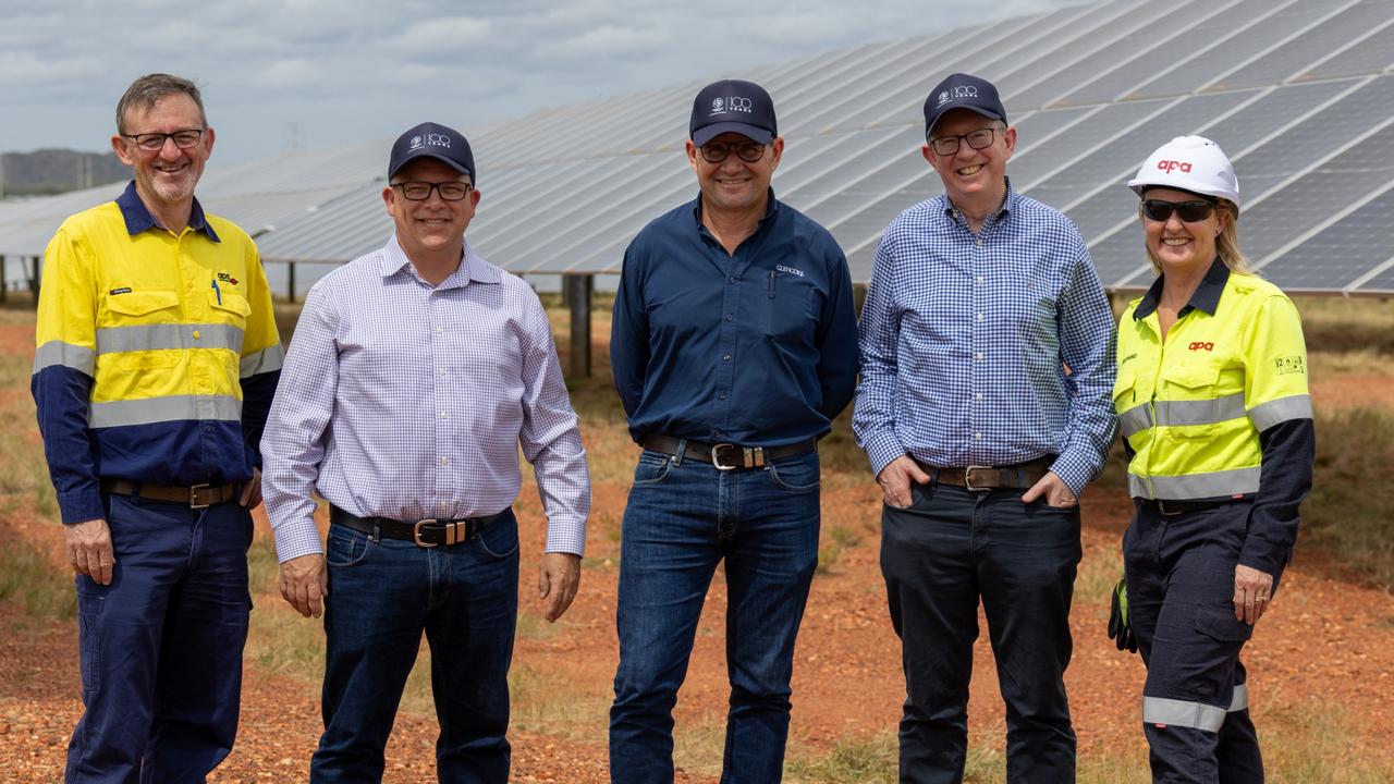 Matt Forrest, APA, Geoff Kernick, Mount Isa Mines, Sam Strohmayr, Mount Isa Mines, David Kerr, Mount Isa Mines, and Suzanne Ship, APA, at the Dugald River Solar Farm opening. Picture: Supplied.