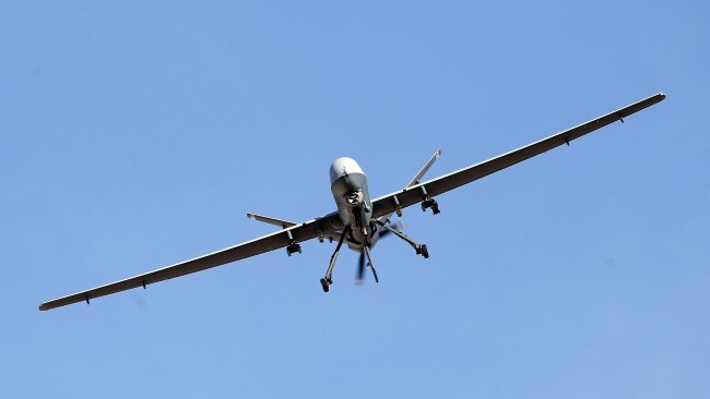 A version of the MQ-9 drone, similar to the United State one which was downed over the Black Sea following a collision with a Russian fighter jet. Picture: Isaac Brekken/Getty Images
