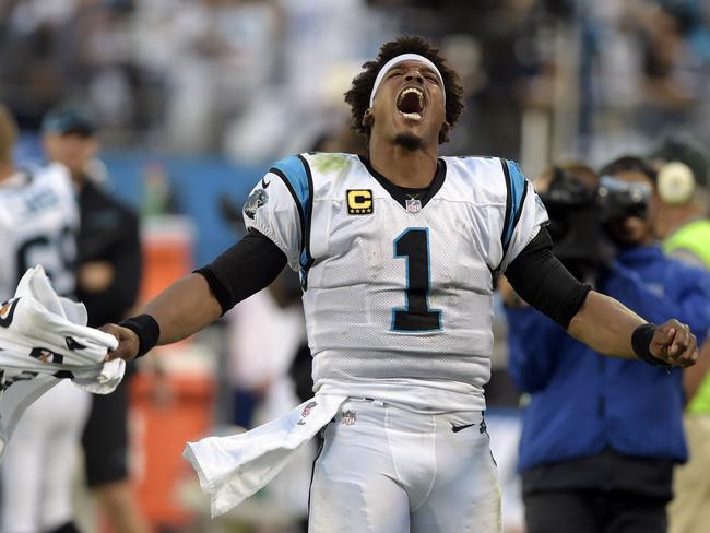 Carolina Panthers' Cam Newton celebrates during the second half. Picture: AP