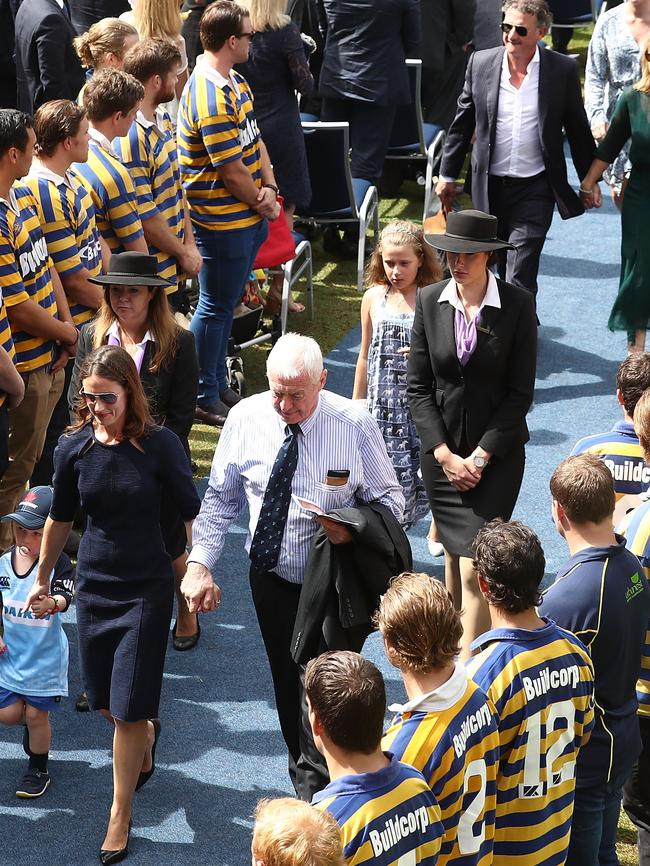 Sarah Vickerman was granted a guard of honour as she left the memorial for her late husband. Picture: Getty Images