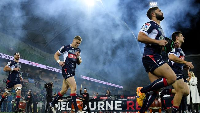 The Rebels run out for their last game of 2017, not knowing if it would be the club’s last ever game. Picture: AAP