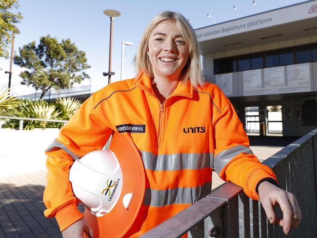 Civil Engineer Amy Clem at Exhibition train station in Brisbane. Picture: AAP/Josh Woning