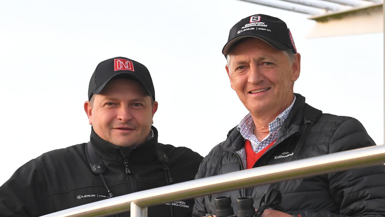 Trainer Peter (right) and Paul Snowden have beautifully-bred filly Salaasel ready to resume on a winning note at Kembla on Tuesday. Picture: AAP Image