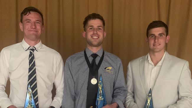 Charlie Riggs (middle) was awarded the Mail Medal in the North Eastern Football League. Picture: North Eastern Football League