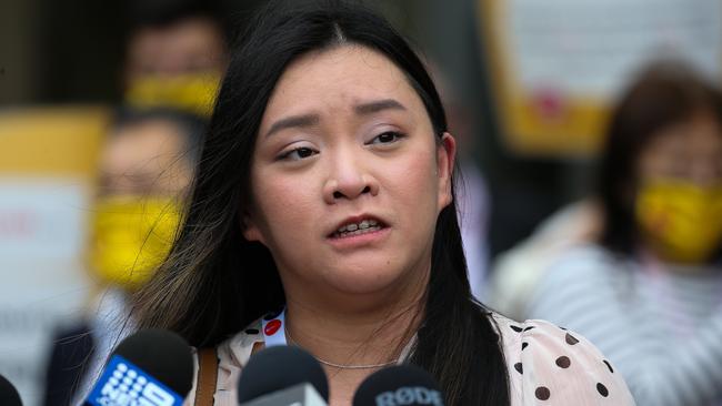 Co-Chair of ASMOF Union and doctor in training; Yvonne Nguyen addresses the media in a press conference outside the Supreme Court in Sydney. Picture: NCA Newswire / Gaye Gerard