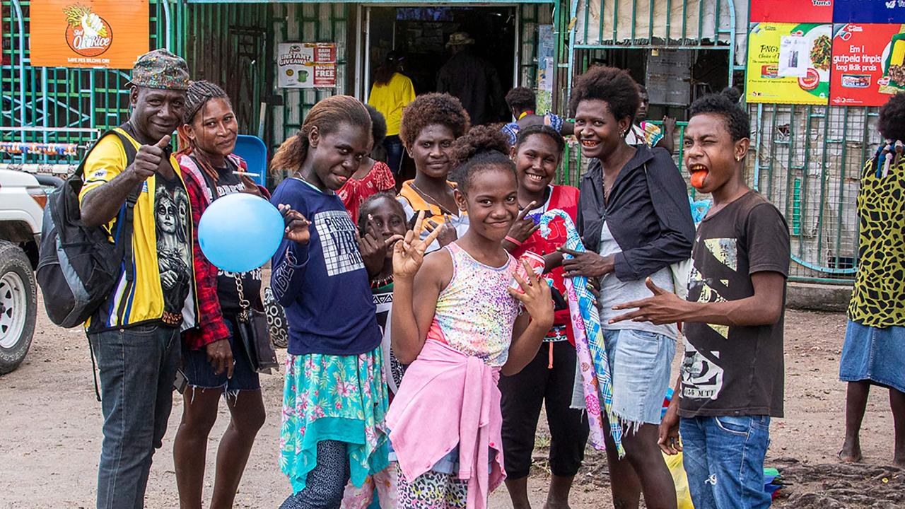 People on the streets of Bougainville’s capital of Buka ahead of the historic independence vote. Picture: Ness Kerton/AFP