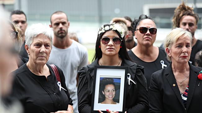 Family and friends of Tara Brown at a protest against domestic violence. Picture: Annette Dew