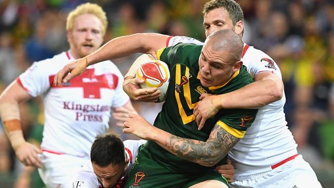 David Klemmer on the charge for Australia against England.