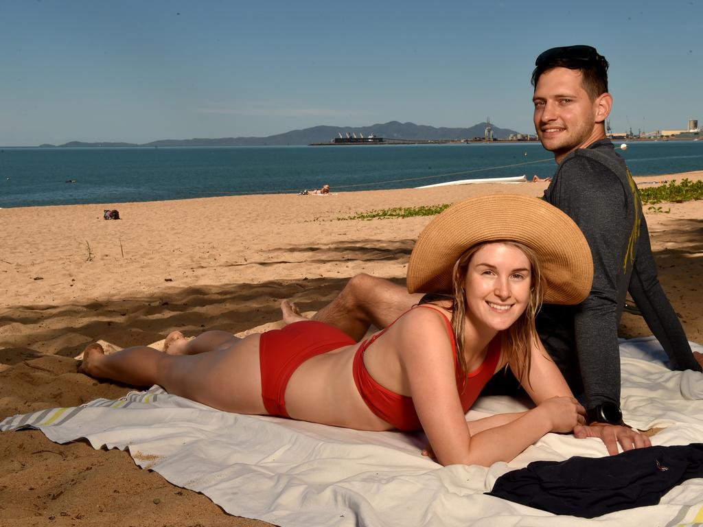 Townsville residents relaxing on the Strand after the relaxation of COVID-19 restrictions. Caitlin Jones and Zash Los from South Townsville. Picture: Evan Morgan