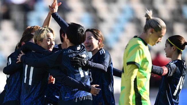 HOUSTON, TEXAS - FEBRUARY 20: MinaÂ Tanaka #11 of Japan celebrates the team's second goal against Australia in the first half during the 2025 SheBelieves Cup at Shell Energy Stadium on February 20, 2025 in Houston, Texas.   Jack Gorman/Getty Images/AFP (Photo by Jack Gorman / GETTY IMAGES NORTH AMERICA / Getty Images via AFP)