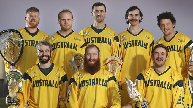 Pulteney spearhead Jesse Whinnen (front, centre) is one of eight SA players heading to Canada on September 13 for the box lacrosse world championships Picture: Dean Martin